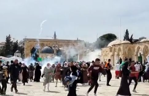 Dozens of injured after the occupation fired tear gas canisters in Al-Aqsa Square
