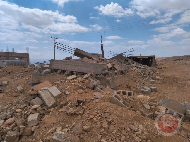 The demolition of a house under construction in the vicinity of Aqabat Jaber camp, south of Jericho