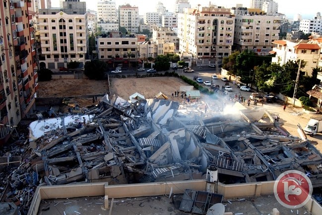 غزة- وضع حجر الأساس لاعمار أول برج إسكاني دمر في الحرب