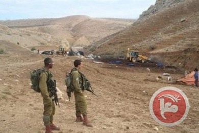 The occupation destroys a pool for collecting water in the Jordan Valley